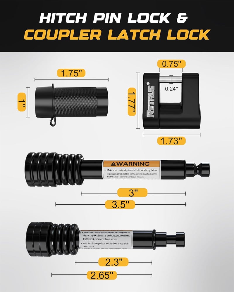 RETRUE Keyed Alike Trailer Lock Set Tow & Store Lock Kit Include Universal Coupler Lock & Dual Hitch Receiver Pin Lock & Trailer Tongue Lock, Black - Image 4